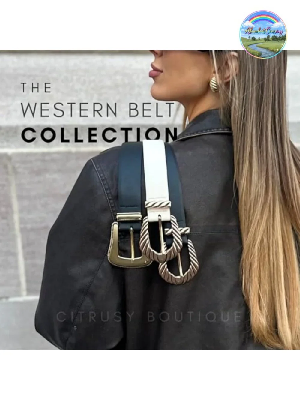 Chunky Gold Western Belt Buckle 2-Pack PU Leather Cowgirl Belts